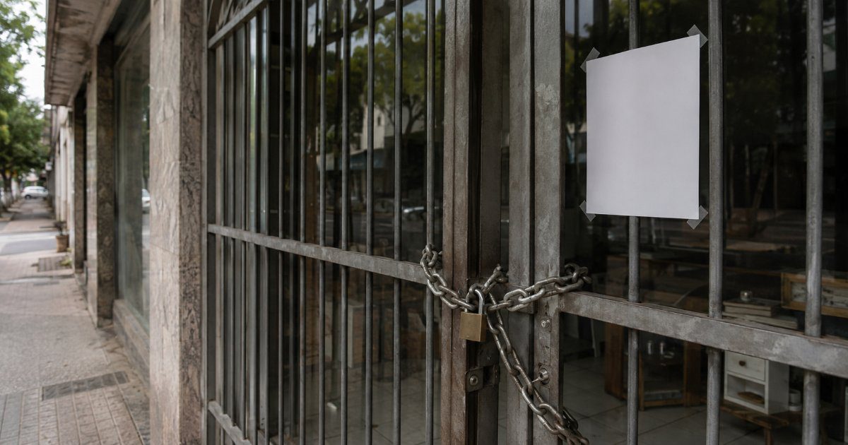 Comercio fechado com portao trancado e cadeado