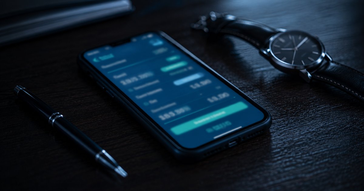 Celular sobre mesa escura exibindo aplicativo bancário desfocado, ao lado de relógio de pulso e caneta, sugerindo prazo para contestar transação