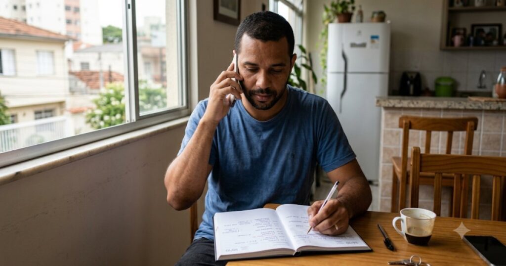 Trabalhador sendo convocado por telefone para plantao de trabalho intermitente