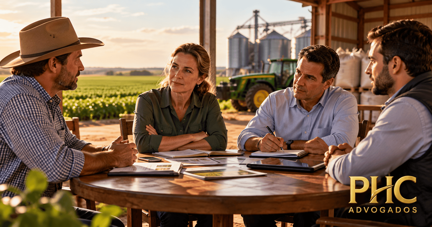 Reunião de produtores e consultores sobre plano de pagamento no agronegócio