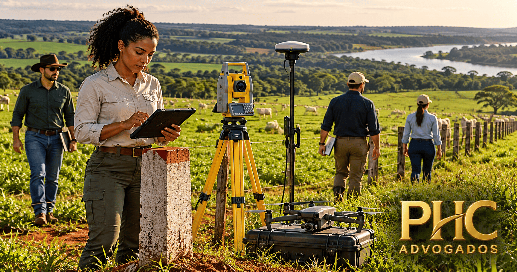 Equipe técnica realizando levantamento e due diligence de fazenda