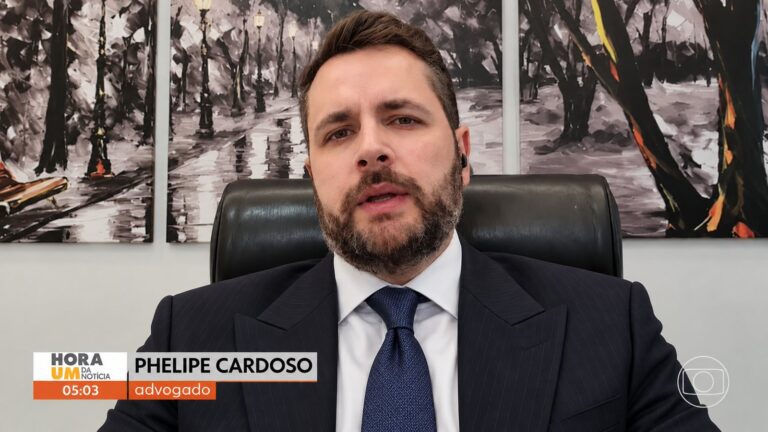 Phelipe Cardoso durante participação no Hora 1, da TV Globo