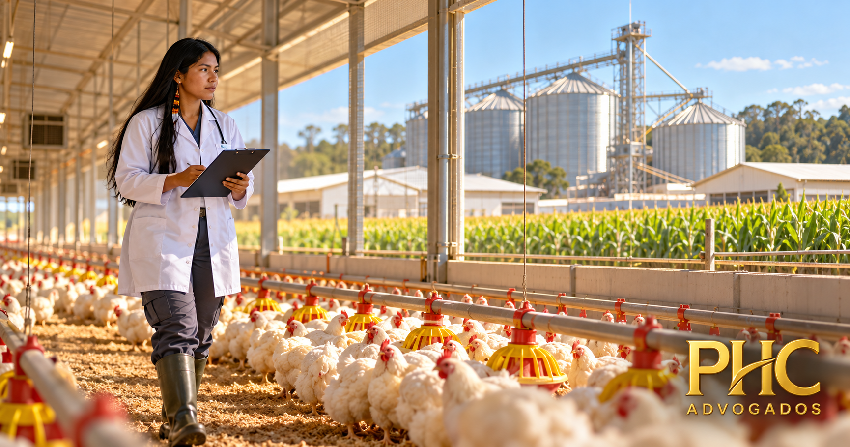 Veterinária acompanhando integração agroindustrial em granja